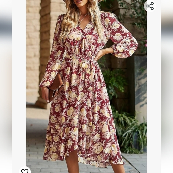 PrettyGarden Dresses & Skirts - Womens Floral Boho Faux Wrap Midi Dress Size Small